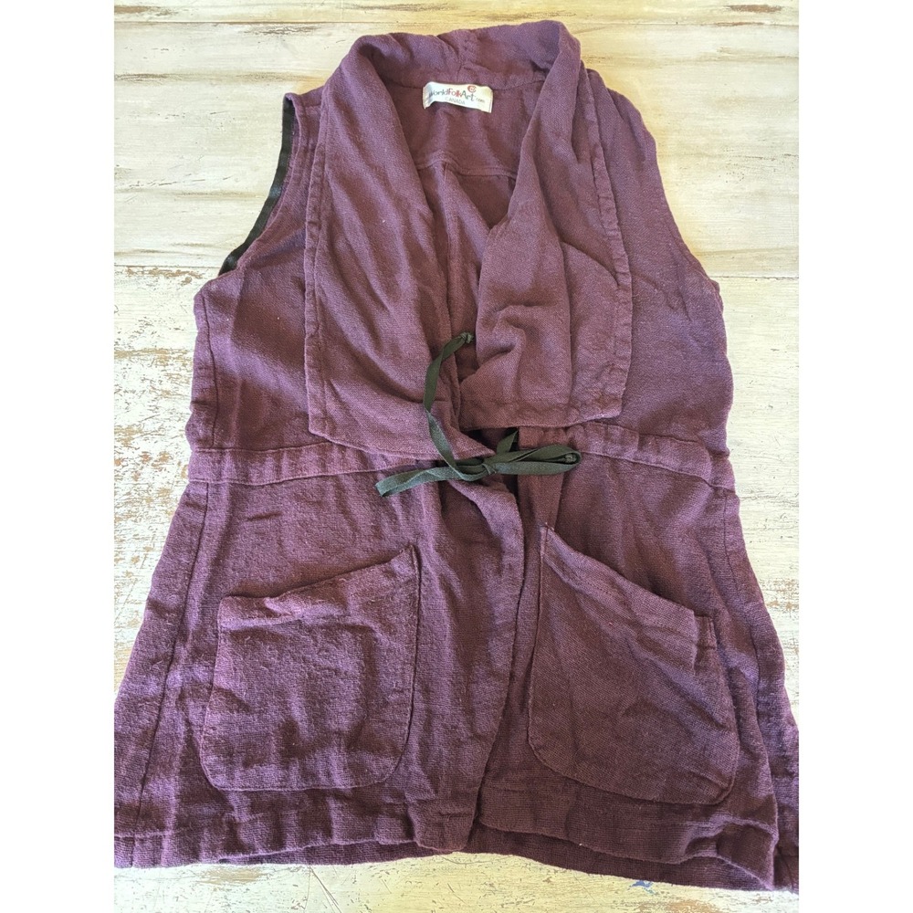 WorldFolkArt vest women size M purple cotton gauze tie front shawl collar boho